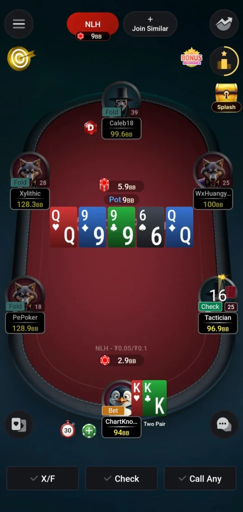 CoinPoker Android 移动牌桌界面