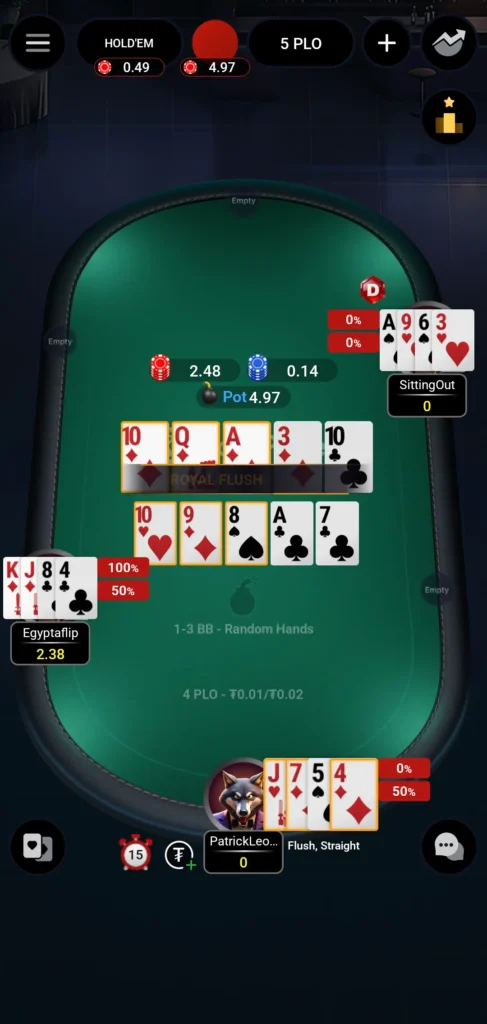 CoinPoker Android PLO 移动端界面
